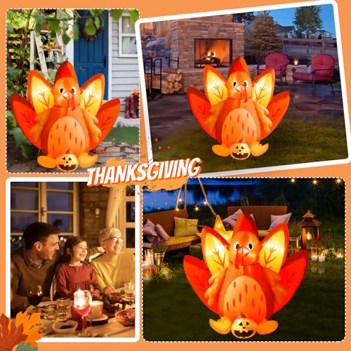 5FT Inflatable Halloween & Thanksgiving Turkey Pumpkin Yard Decor with LED Lights