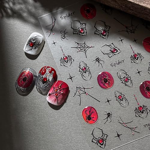 Halloween Spider Nail Stickers Set 6 Sheets - Self-Adhesive 5D Nail Art Decals