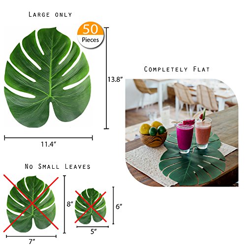 Large Artificial Palm Leaves for Tropical Party Decor - 50 Pieces, 13.8" x 11.4"