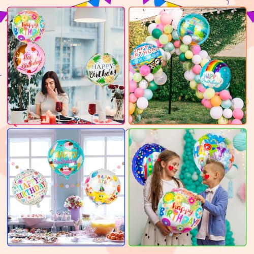 Color Birthday Balloons 120pcs - 18IN Round Happy Birthday Mylar Foil Balloons
