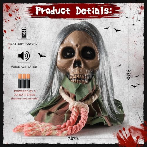 Animated Skeleton Halloween Prop with Sound & Flashing Red Eyes - Outdoor Indoor Decor