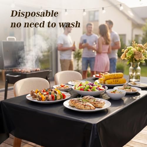Disposable Plastic Table Cover Roll 54 x 300 ft with Cutter Box - Black, Rectangular 15.2 x 5.5 inches