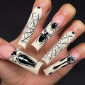 IMSOHOT Halloween Extra Long Square Press-On Nails with Black Spider Web Design - White & Black 77B-0014