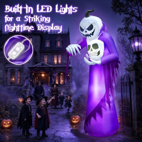 12FT Giant Halloween Inflatable Pumpkin Wizard with LED Lights Outdoor Decor