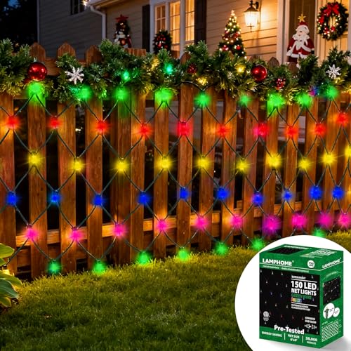LED Christmas Net Lights 150 LED Outdoor Fairy String Lights 6ftx4ft Connectable Multi-Colored