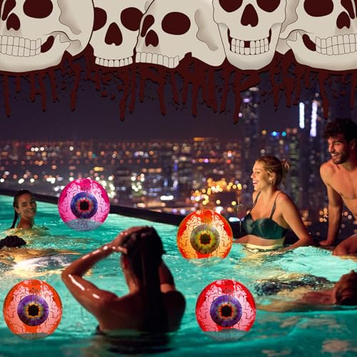 Inflatable Bloodshot Eyeballs Halloween Decor - 2 Pack Waterproof Garden Props with LED Lights - Red