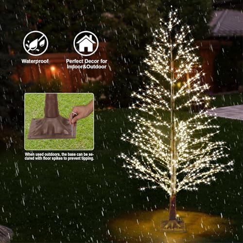 Brown 6FT Lighted Birch Tree with 1300 LEDs, Twinkle Lights, Timer, Waterproof Indoor Outdoor Christmas Decoration - Multifunction