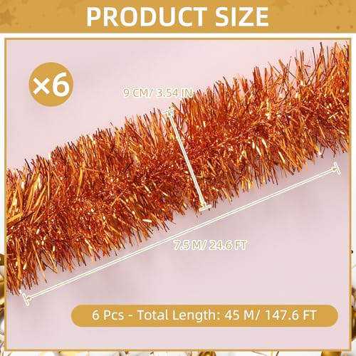 150 FT Light Orange Tinsel Garland - Holiday Party Decorations for Christmas Halloween New Year & Birthdays - Variation of Orange