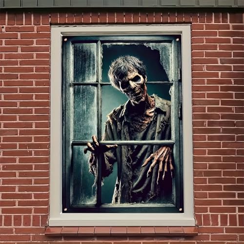 Halloween Creepy Skeleton Banner for Windows - Spooky Seasonal Decor