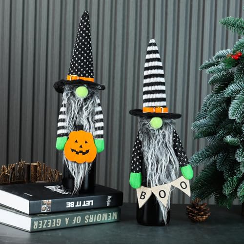Halloween Gnome Wine Bottle Covers Set - 2pcs Fall & Party Decor