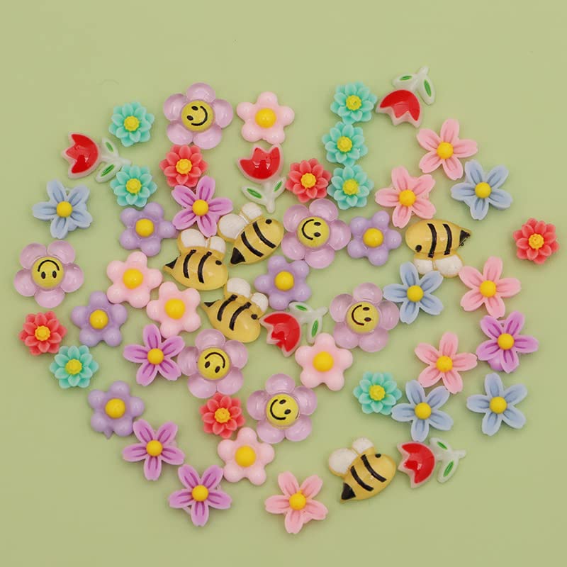 Multicolor 3D Nail Charms Set - Cute Flower, Bee, Pineapple & Bear Decor, 250 Pieces - Variation of A