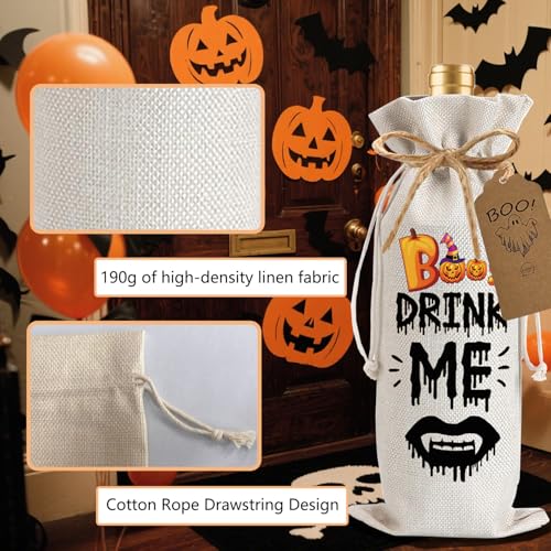 Drink Me Halloween Wine Bag - 1 Piece with Blessing Card & Jute Rope