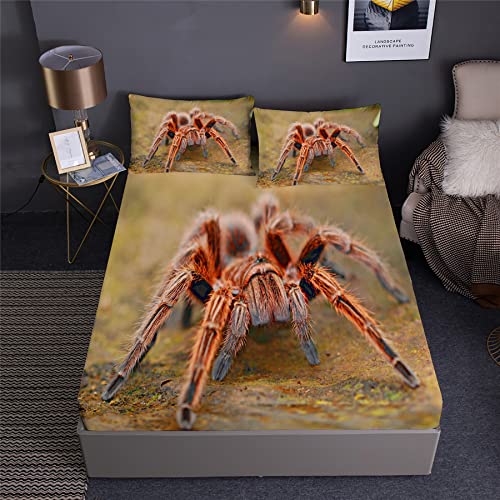 Spooky Spider Tarantula Fitted Sheet Set Queen 3PCS Bedding with Pillowshams