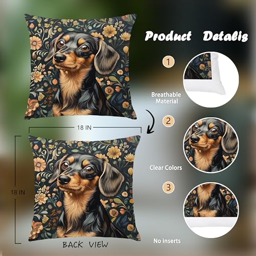 Dachshund Floral Decor Pillow Cover 18x18 - Rustic William Morris Inspired