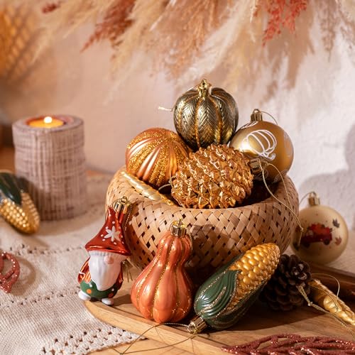 Fall Tree Ornaments Set - 35 Shatterproof Pumpkins & Harvest Decorations
