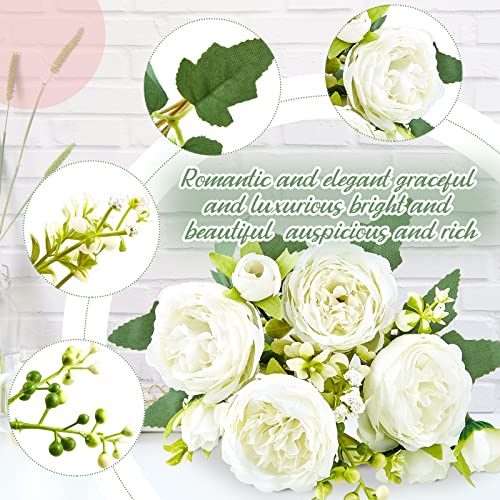 Silk Peony Flower Bundles - White & Pink Faux Flowers for Home & Wedding Decor - 12 Pack
