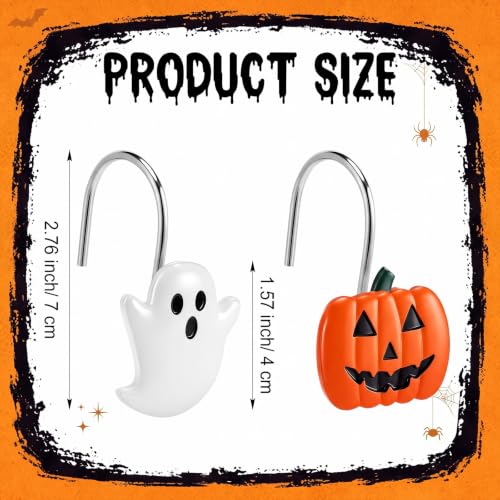Halloween Shower Curtain Hooks Set - Ghost Pumpkin Decor, 12 Pieces, Orange & White Variation