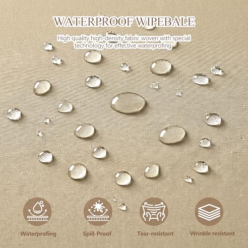 Khaki Fitted Waterproof Table Cover 8ft Rectangular 96x30 Inch for Wedding & Events - Spill-Proof, Oil-Proof Polyester