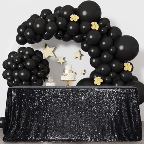 Black Sequin Tablecloth 90x156 Inch Rectangular - PartyDelight Event Decor