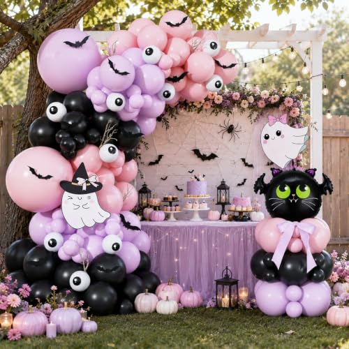 Pink Purple Black Halloween Balloon Arch Kit with Spooky Decorations - Froova