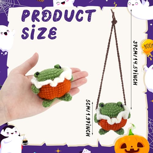 Halloween Frog Crochet Car Ornament - Green Frog Charm for Vehicle & Home Decor
