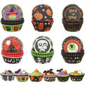 Halloween Cupcake Liners 300 Pack - Pumpkin Skull Spiderweb Designs for Baking & Parties