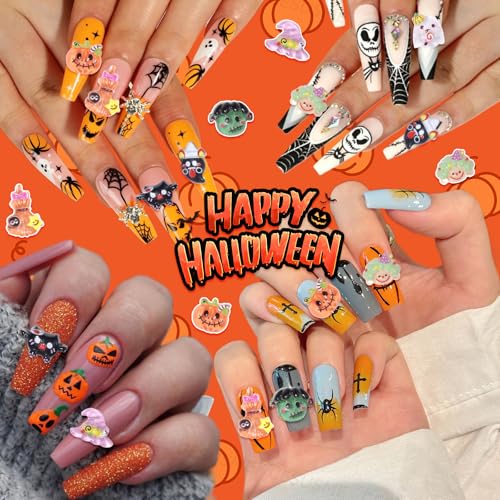 Halloween Nail Art Charms Set - 100 Assorted 3D Pumpkin Ghost Bats Resin Decorations