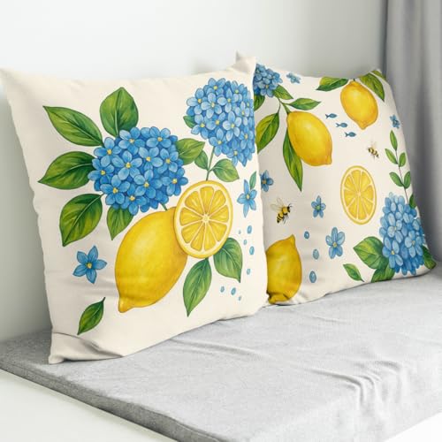 18x18 Summer Lemon Throw Pillow Covers Set of 4 - Farmhouse Home Decor