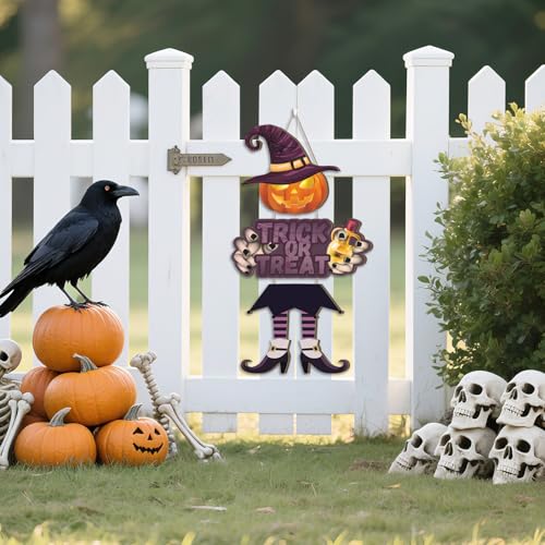 Halloween Door Decorations Pumpkin Witch Sign for Front Door & Yard