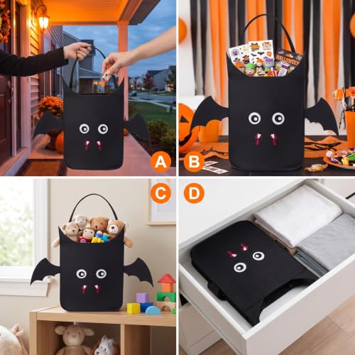 Halloween Trick or Treat Tote Bag for Kids with Handle - Black Bat Design