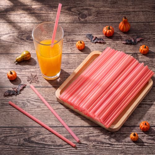 Pink Halloween Pumpkin-Shaped Plastic Straws - 100 Pieces, Party Supplies