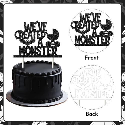 Halloween Baby Shower Cake Topper with Glitter Bat and Monster Design