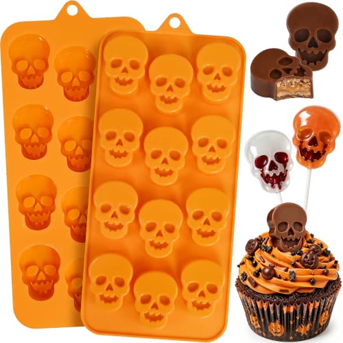 Halloween Skull Chocolate Mold 24-Cavity BPA-Free Silicone - Orange Variation