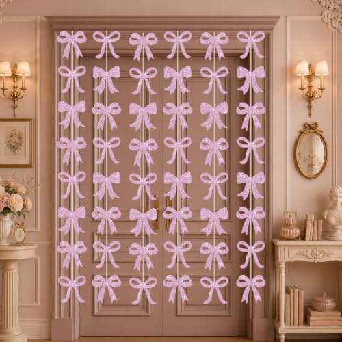 Pink Glitter Bow Garland - 8 Pack Hanging Streamers for Baby Shower & Party Decor - Variation of THIS Listing