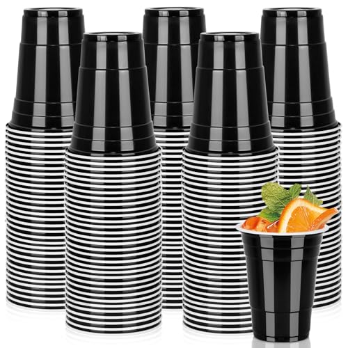 Black Plastic 16oz Disposable Party Cups - 100 Pack, Suitable for Events & Outdoor Gatherings