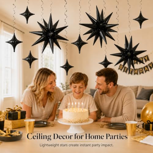Black Star Balloons Set - 18 Pcs Foil Star Decorations for Birthday Graduation