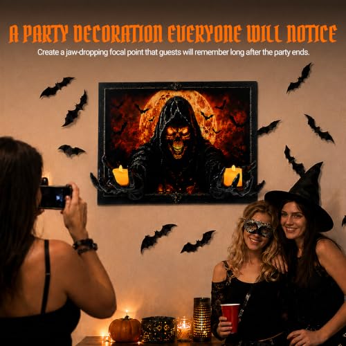 Halloween Wall Decor 3D Grim Reaper Skeleton Hands with LED Candles, Haunted House Gothic Art