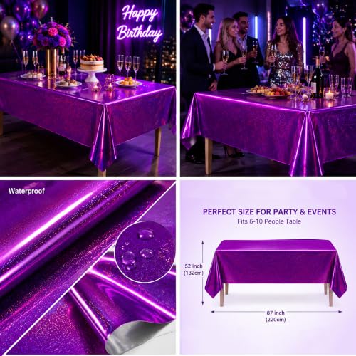 Pink and Purple Laser Holographic Tablecloths - 2 Pack Birthday Party Decorations