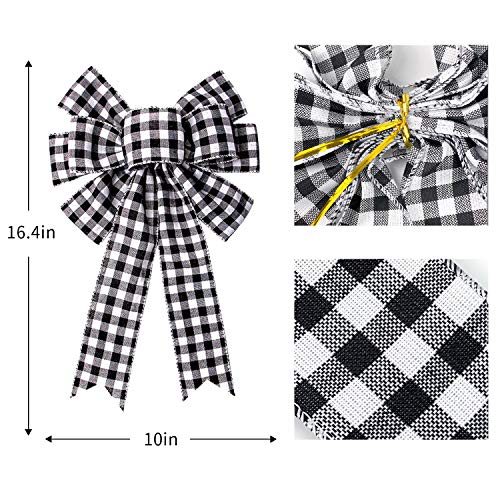 Large Black and White Buffalo Plaid Bow Set - Thanksgiving Holiday Decor