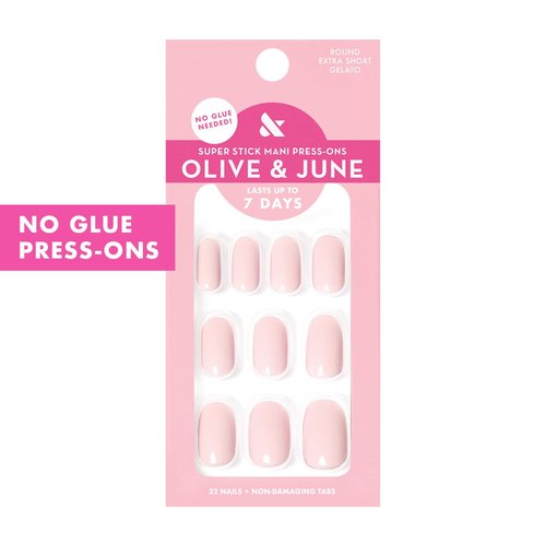 Olive & June Press-On Nails - Classic Super Stick | No Glue Needed | 32 Tabs in 16 Sizes | Non-Toxic, 7-Day Wear | Spring Flowers & Gelato Pink