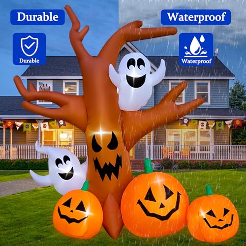 8 Ft Halloween Inflatable Dead Tree with Ghosts and Pumpkins Outdoor Decor
