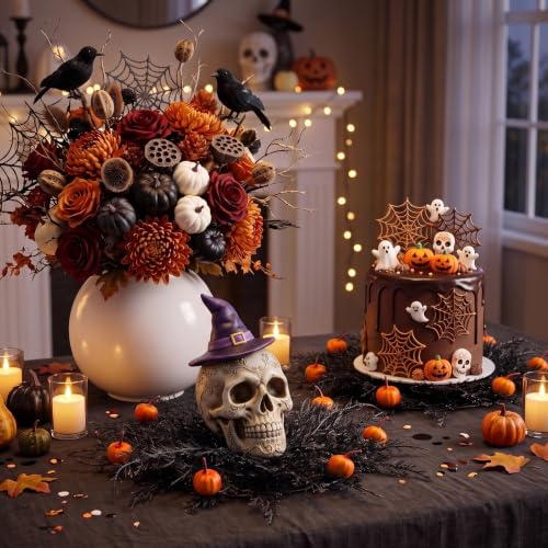 Halloween Placemat Set - 6 Round Pumpkin & Pine Table Mats - Black & Orange - Variation: Pumpkin