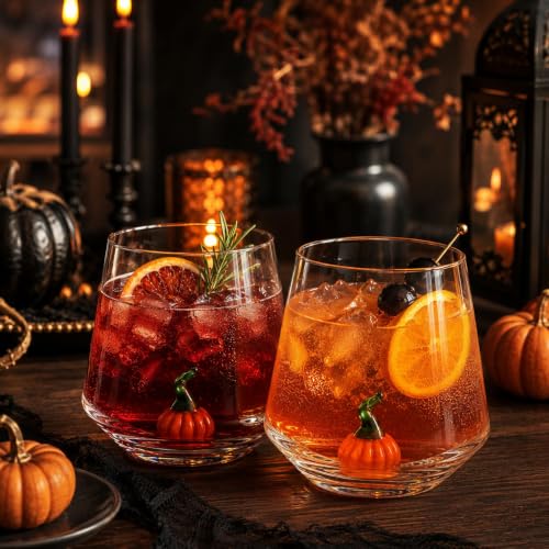 Pumpkin Wine Glasses Set - 2 Pack Halloween Fall Stemless Cups for Parties & Home
