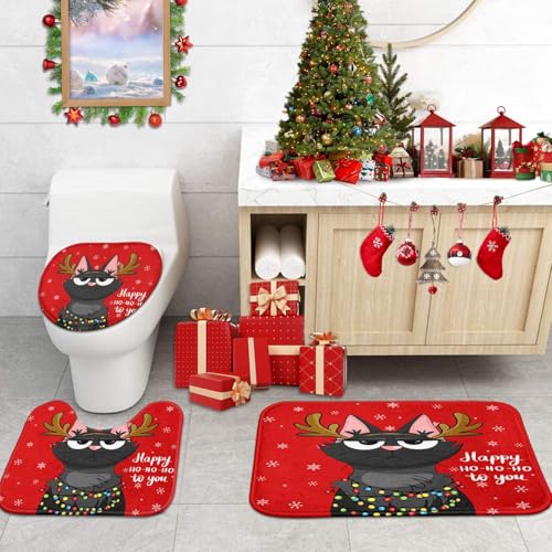 Britimes Christmas Reindeer Bath Rug Set of 3 Xmas 26 - Non-Slip Microfiber Bathroom Mats