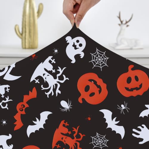 Oval Fitted Halloween Tablecloth 48x72 Inch with Pumpkin Spiders Cobweb - Stretch Fit, Wrinkle-Free