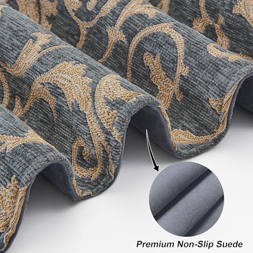 Chenille Damask Table Runner 72 Inch Blue-Grey & Khaki Variation of THIS listing