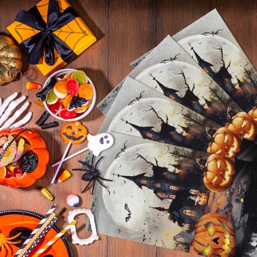 Halloween Guest Napkins 100-Pack - 3-Ply Disposable Pumpkin Castle Design