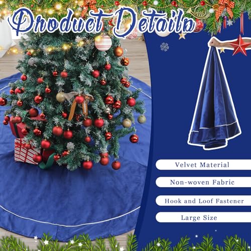 Blue Velvet Tree Skirt 72 Inch for 7.5-12 Ft Christmas Trees - Luxury Holiday Decor - Blue / 72inch