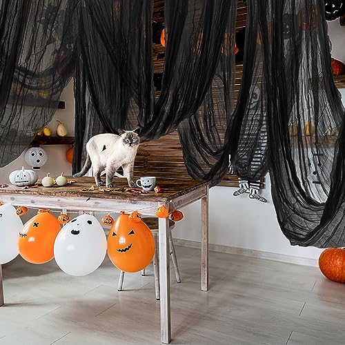 600 x 85 Inch Black Creepy Halloween Fabric - Spooky Haunted House Backdrop