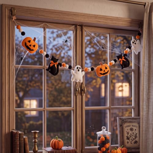 Halloween Felt Banner with Pumpkins Ghosts Black Cats - Ghosts Variation